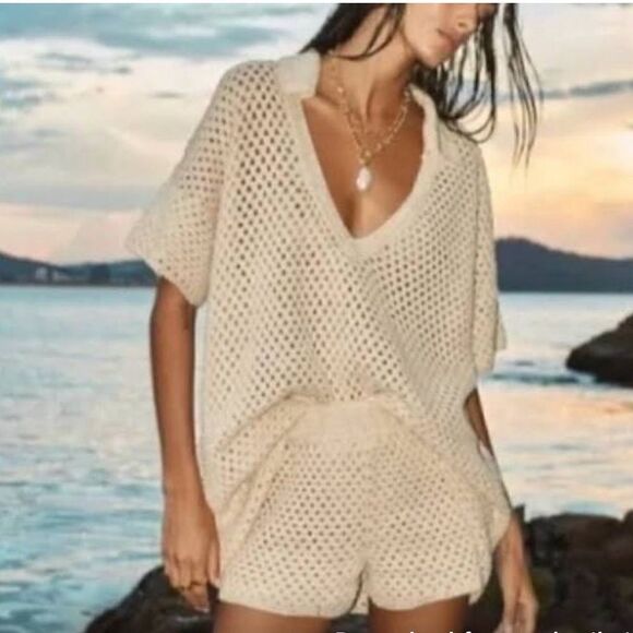 Maurie & Eve In Balance Beachy Boho Knit Crochet Shorts in Ivory Sz 6. NWT - Picture 2 of 8